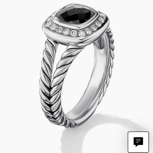 David Yurman Petite Albion® Diamond Halo Onyx Cushion Ring.Size 7. - Picture 2 of 12